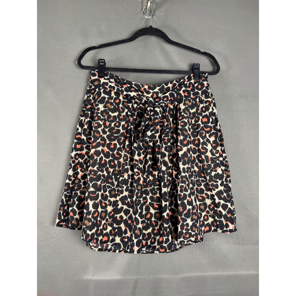 Who What Wear Mini Skirt Womens Medium Black Orange Leopard Print Tie Front